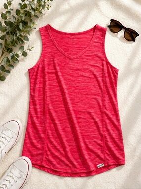 Duluth Trading Co Pink Marled V-Neck Sleeveless Tank